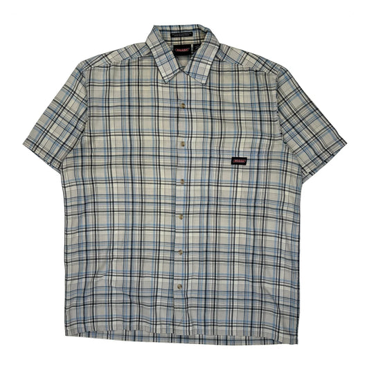 Dickies Checked Short Sleeve Shirt - Large Blue Cotton Blend