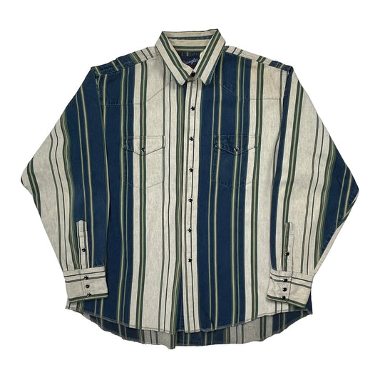 Wrangler Striped Patterned Shirt - XL Blue Cotton