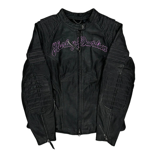 Vintage Riding Gear Harley Davidson Graphic Leather Jacket - Large Black Leather