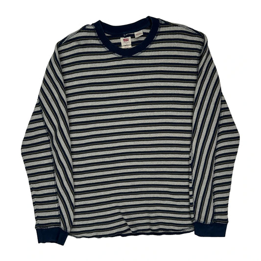 Vintage Levis Striped Jumper - Small Blue Cotton