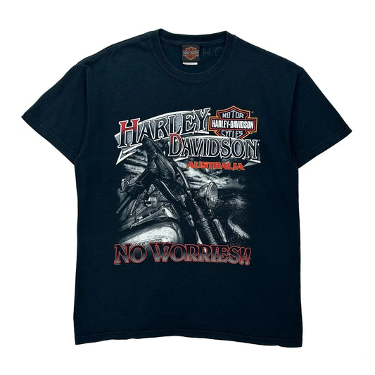 No Worries!! Harley Davidson Graphic T-Shirt - Medium Black Cotton