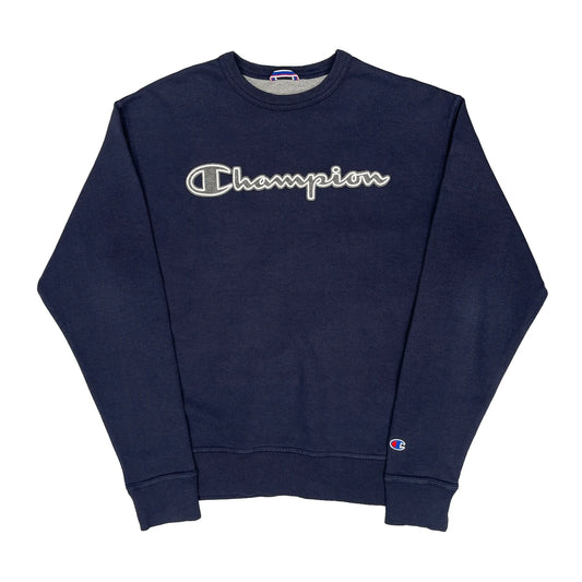 Champion Spellout Sweatshirt - Medium Navy Cotton