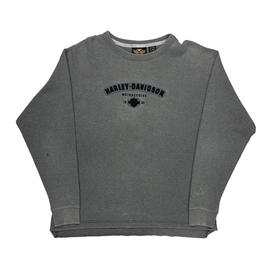 Vintage Harley Davidson Long Sleeve T-Shirt - Medium Grey Cotton Blend