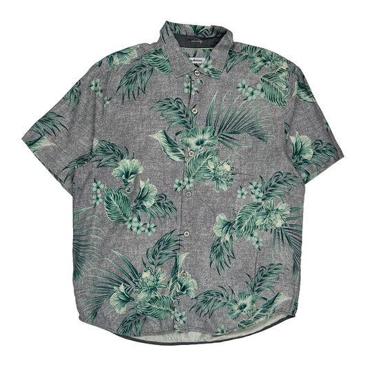 Tommy Bahama Floral Hawaiian Shirt - Large Grey Cotton