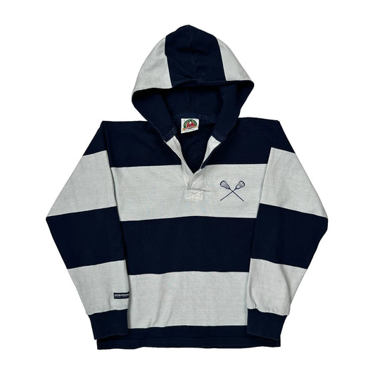 Lacoste Barbarian Striped Hooded Rugby Shirt - Small Navy Cotton