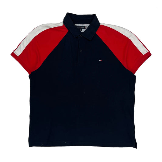 Tommy Hilfiger Striped Polo Shirt - Medium Navy Cotton