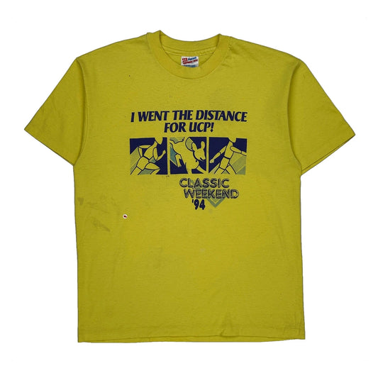 Vintage Classic Weekend '94 Hanes Graphic T-Shirt - Large Yellow Cotton Blend