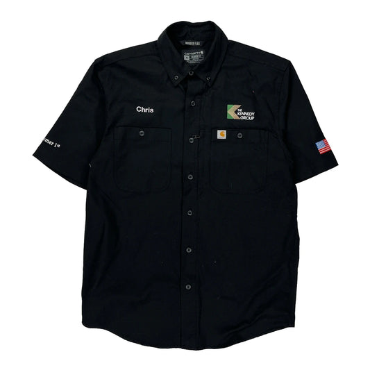American Flag Patch On Sleeve Carhartt Short Sleeve Shirt - Medium Black Cotton