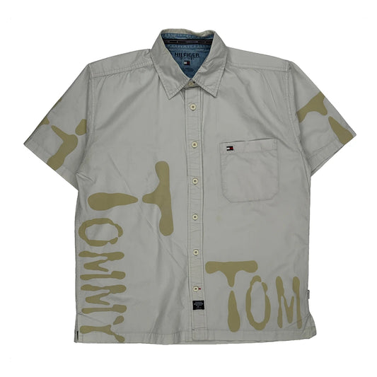 Tommy Hilfiger Spellout Short Sleeve Shirt - Small White Cotton