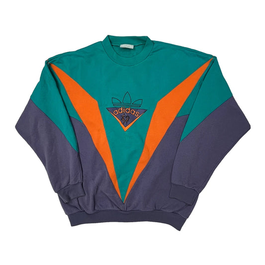 90S Colour Block Adidas Graphic Sweatshirt - Large Multicoloured Cotton