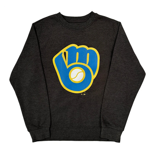 Vintage Milwaukee Brewers Fanatics Mlb Sweatshirt - Large Grey Cotton Blend