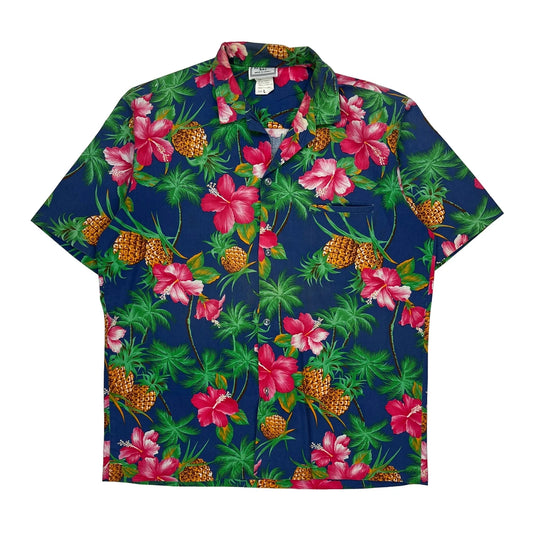 Paradise Bay Floral Hawaiian Shirt - Large Blue Cotton