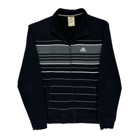 Adidas Striped Zip Up - Large Black Cotton