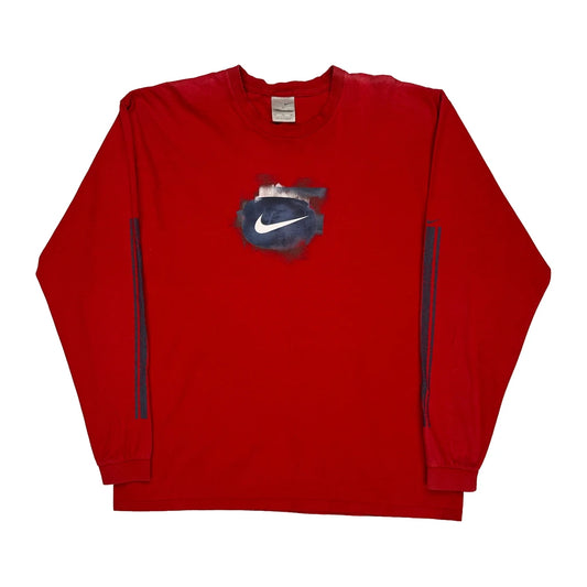 Swoosh Logo Nike Graphic Long Sleeve T-Shirt - XL Red Cotton