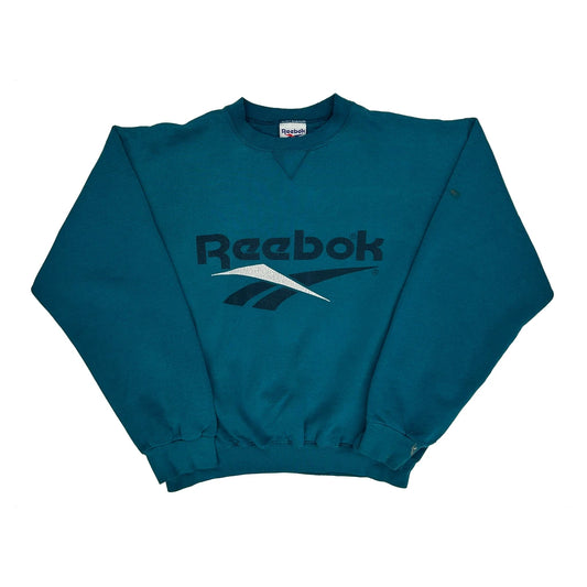 Reebok Spellout Sweatshirt - Large Green Cotton
