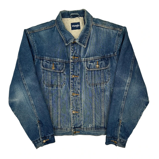 Wrangler Sherpa Lined Denim Jacket - Medium Blue Cotton