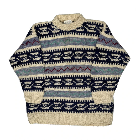 90S La Wear Fair Isle Jumper - XL Cream Wool
