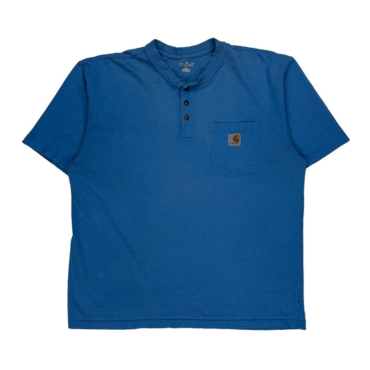 Vintage Carhartt Henley T-Shirt - Large Blue Cotton