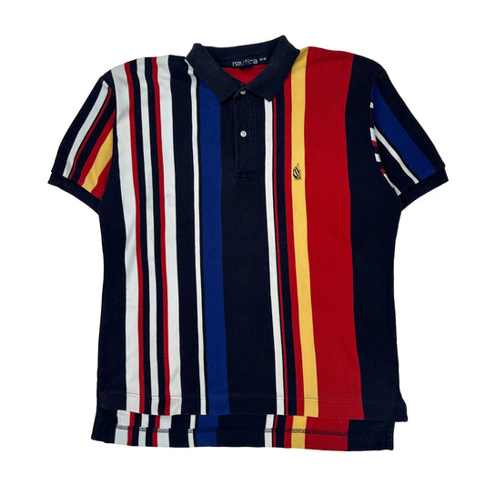 Vintage Nautica Striped Polo Shirt - Medium Multicoloured Cotton