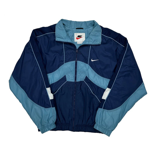 Vintage Swoosh Logo Nike Graphic Track Jacket - Medium Blue Polyester
