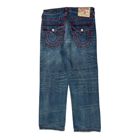 Vintage Ricky Relaxed Straight True Religion Contrast Stitch Jeans - 34W 29L Blue Denim