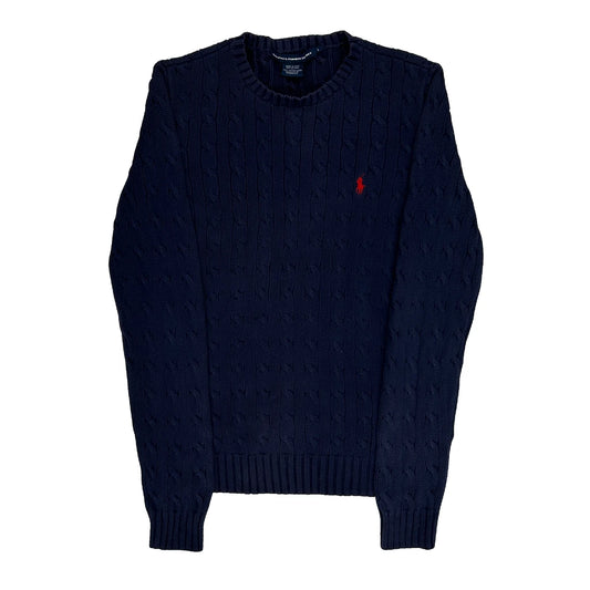 Ralph Lauren Sport Cable Knit Jumper - Large Navy Cotton