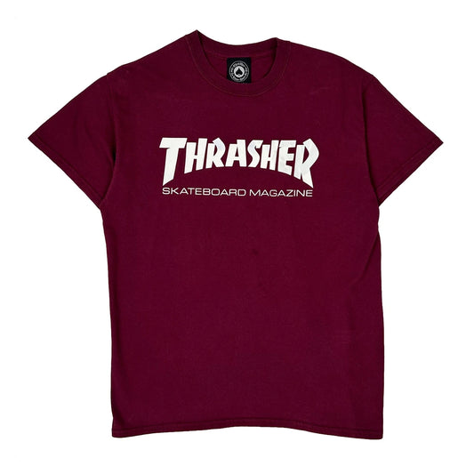 Vintage Skateboard Magazine Thrasher T-Shirt - Medium Burgundy Cotton
