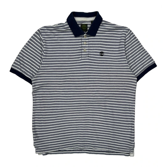 Vintage Timberland Striped Polo Shirt - Large Blue Cotton