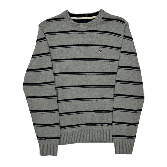 Vintage Tommy Hilfiger Striped Jumper - Medium Grey Cotton