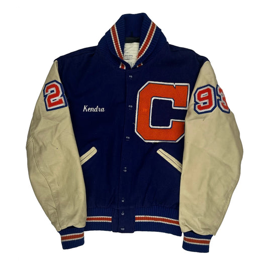 Made In USA 1993 Delong College Varsity Jacket - Medium Blue Wool Blend
