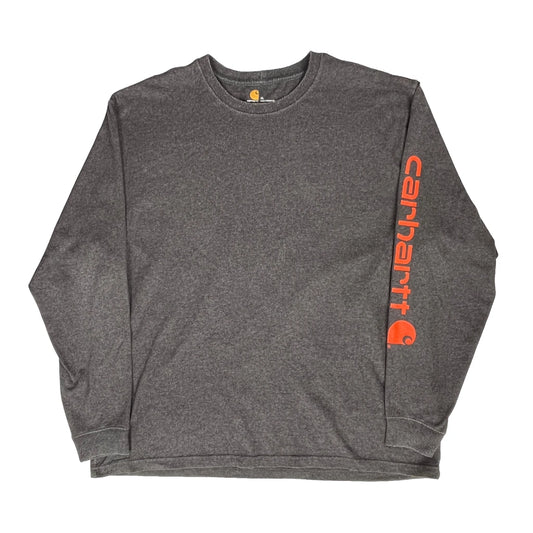 Carhartt Spellout Long Sleeve T-Shirt - XL Grey Cotton