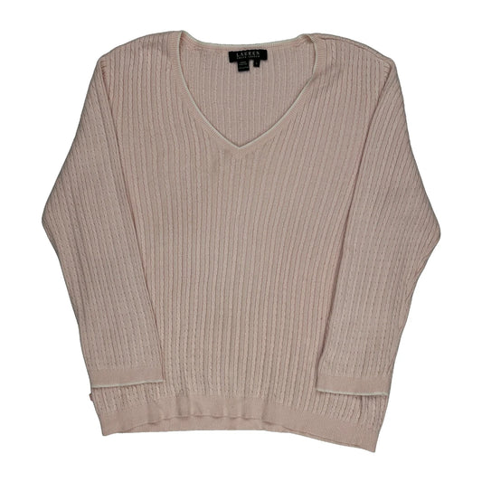 Ralph Lauren Cable Knit Jumper - Large Pink Cotton