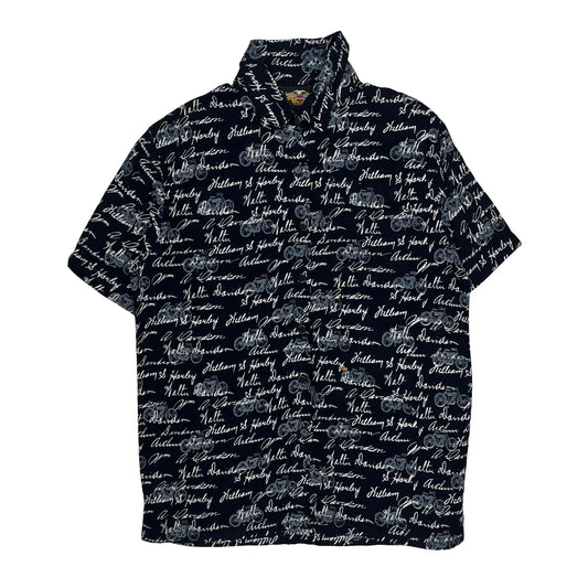 Vintage Motorcycle Harley Davidson Hawaiian Shirt - Large Black Viscose