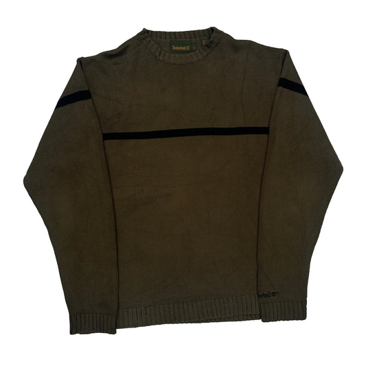 Vintage Timberland Striped Chunky Knit Jumper - Large Brown Cotton