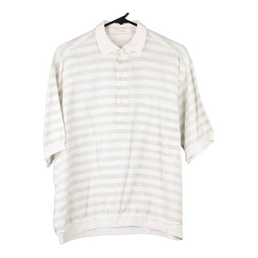 Vintage Unbranded Striped Polo Shirt - Large Beige Cotton