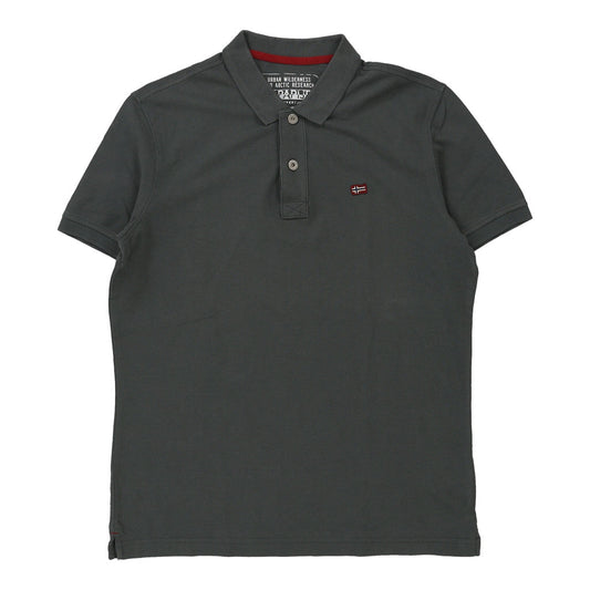 Vintage Napapijri Polo Shirt - Small Grey Cotton