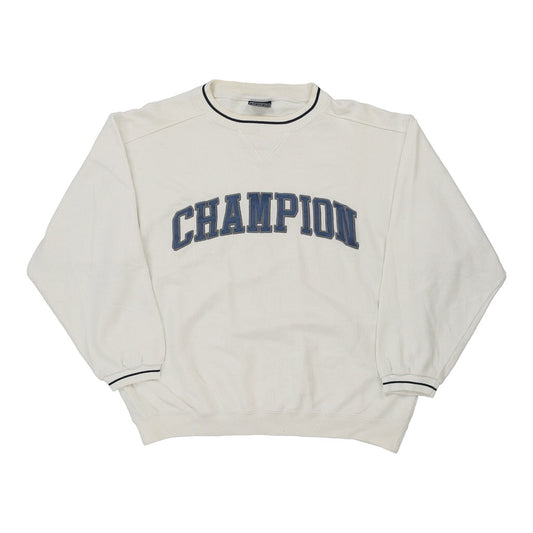 Vintage Champion Spellout Sweatshirt - Large White Cotton
