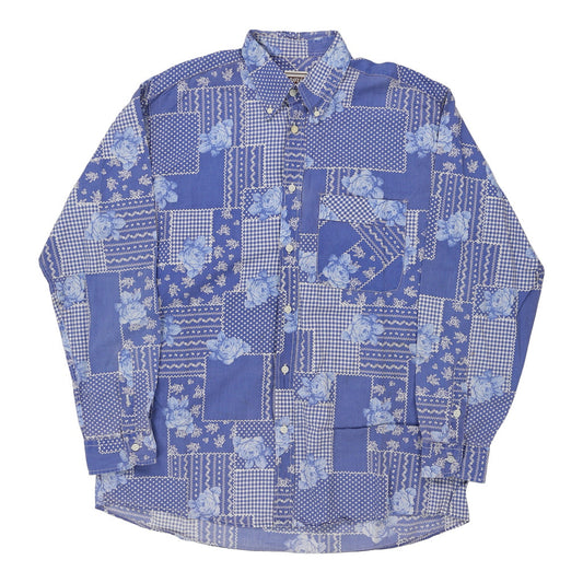 Vintage Rifle Patterned Shirt - Large Blue Cotton