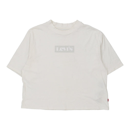 Vintage Levis Cropped T-Shirt - Medium White Cotton