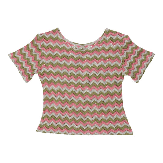 Vintage Unbranded Crochet Top - Large Pink Cotton Blend
