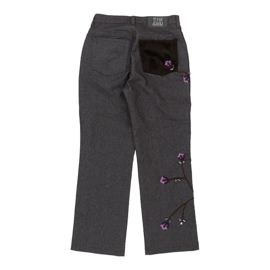 Vintage Les Copains Embroidered Trousers - 26W UK 6 Grey Cotton