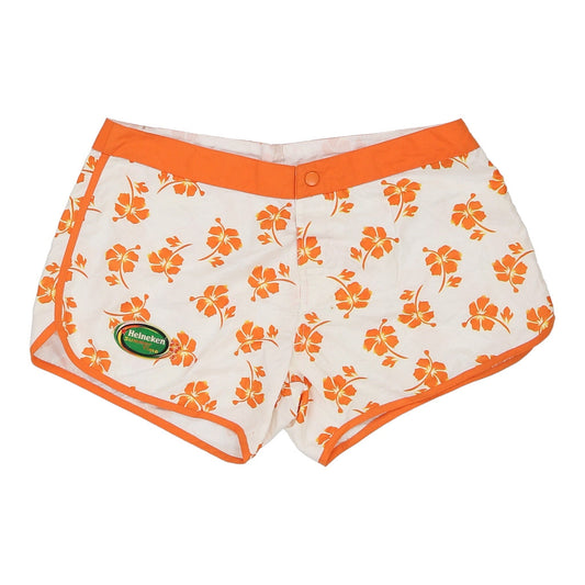 Vintage Heineken Floral Shorts - Medium White Cotton