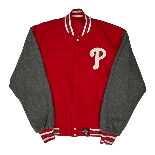 Phillies Mlb Varsity Jacket - Large Red Wool Blend