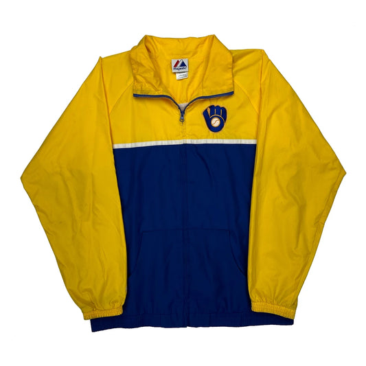 Vintage Age 18-20 Majestic Milwaukee Brewers Windbreaker - XL Blue Polyester
