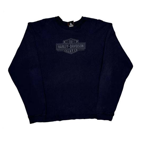 Vintage Motorcycles Harley Davidson Graphic Long Sleeve T-Shirt - Large Navy Cotton