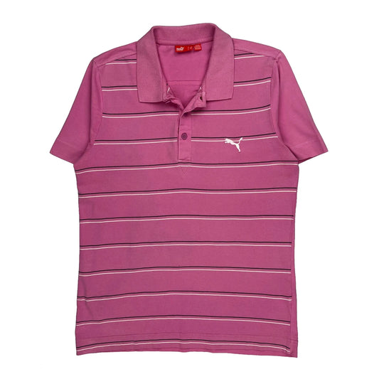 Puma Striped Polo Shirt - Medium Pink Cotton