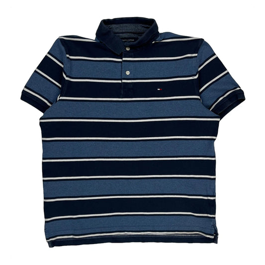 Tommy Hilfiger Striped Polo Shirt - Medium Blue Cotton