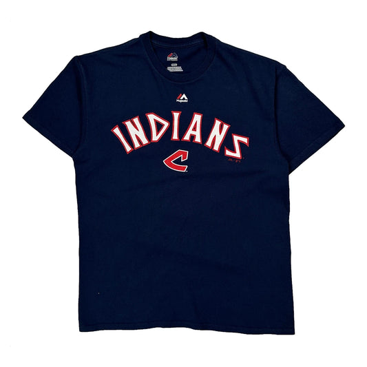 Indians Majestic Mlb T-Shirt - Medium Navy Cotton