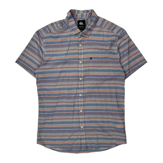 Quiksilver Striped Short Sleeve Shirt - Medium Blue Cotton