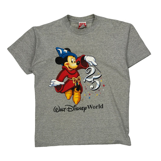 Walt Disney World 25Th Anniversary Mickey Inc Cartoon T-Shirt - Large Grey Cotton